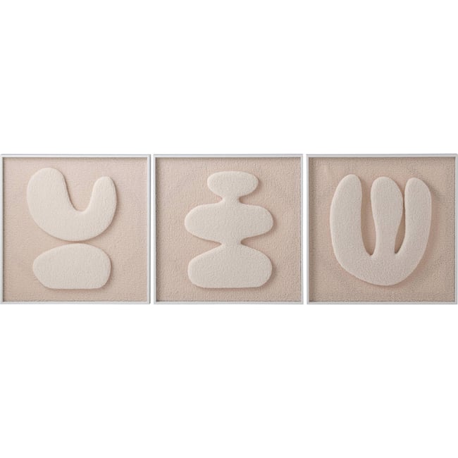 Triptyque mural abstrait en bois, Lot de 3 Couleur écru et blanc <span itemprop=