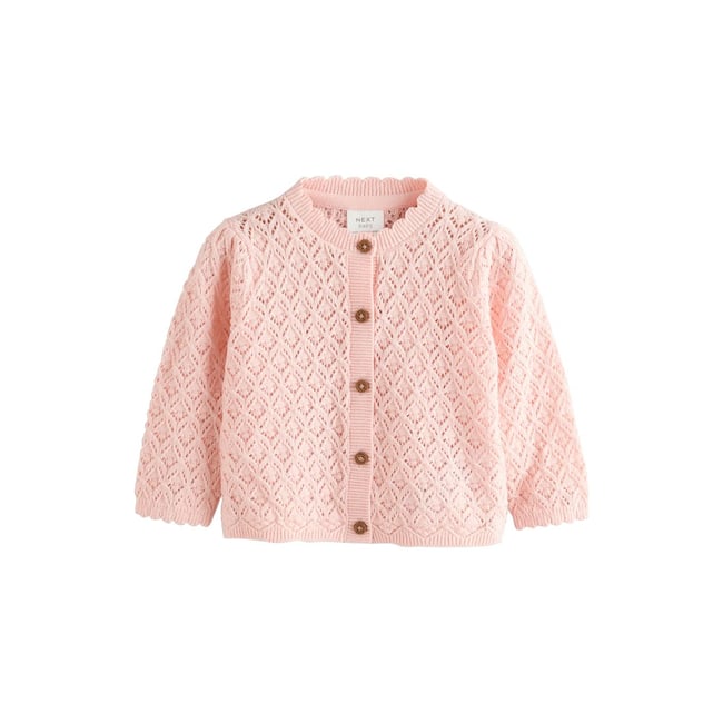 Cardigan en maille pointelle bébé rose <span itemprop=
