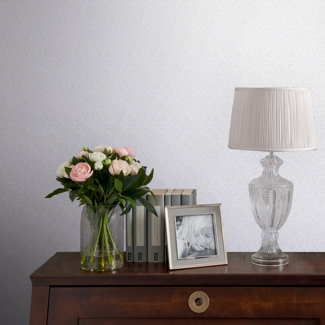 Papier peint damassé à peindre Annecy Couleur blanc <span itemprop=