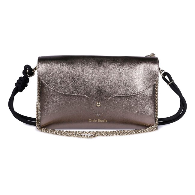 Sac pochette en cuir métallisé, WEEK argenté <span itemprop=