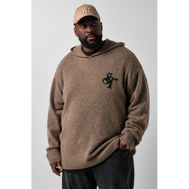 Sweat-shirt à capuche en maille marron cacao <span itemprop=