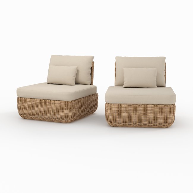 Lot de 2 fauteuils de jardin en rotin synthétique et tissu - SKY beige <span itemprop=