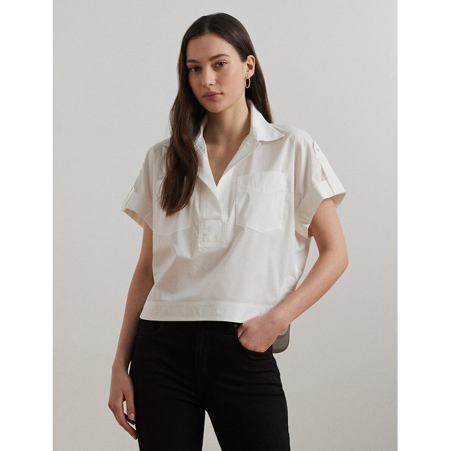 Blusa dritta e ampia con collo polo e maniche corte bianco LAUREN RALPH LAUREN