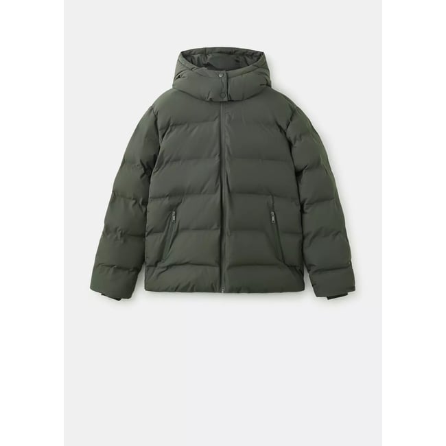 Anorak matelassé à capuche kaki <span itemprop=