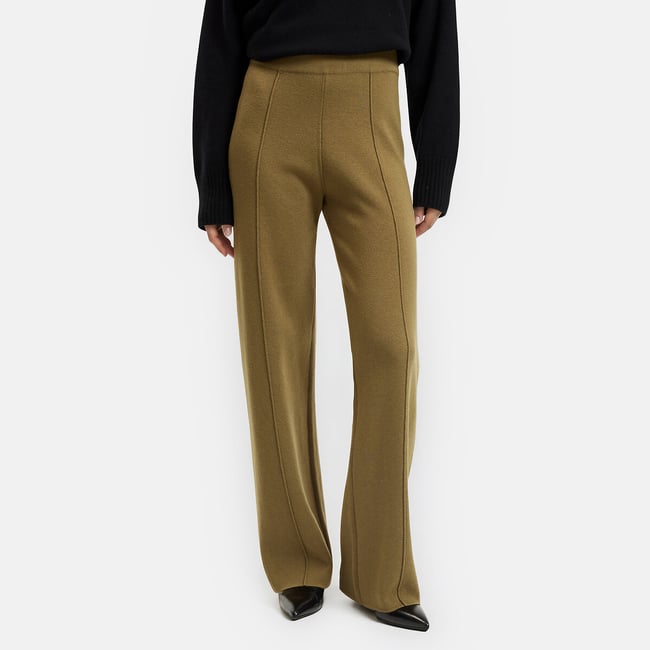 Pantalon large, en maille milano  vert kaki <span itemprop=