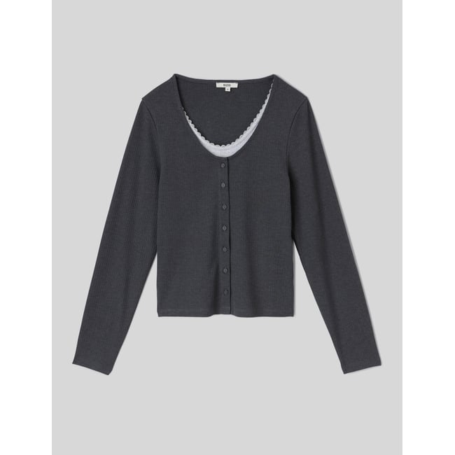 T-shirt manches longues superposé gris anthracite <span itemprop=