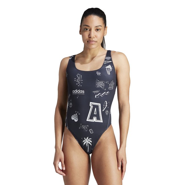 Bañador de piscina de 1 pieza negro/blanco <span itemprop=