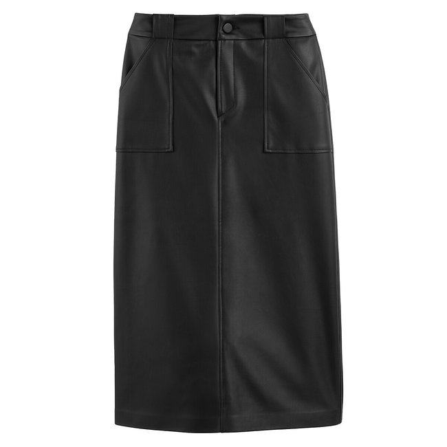 Юбка прямого покроя длинная из искусственной кожи черный LA REDOUTE COLLECTIONS