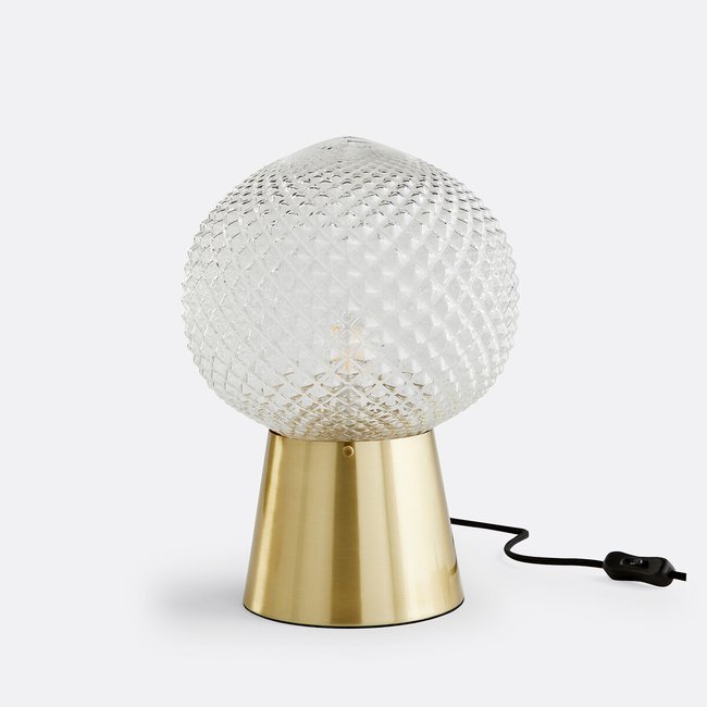 Lampe à poser en verre ciselé et laiton vieilli Couleur laiton <span itemprop=