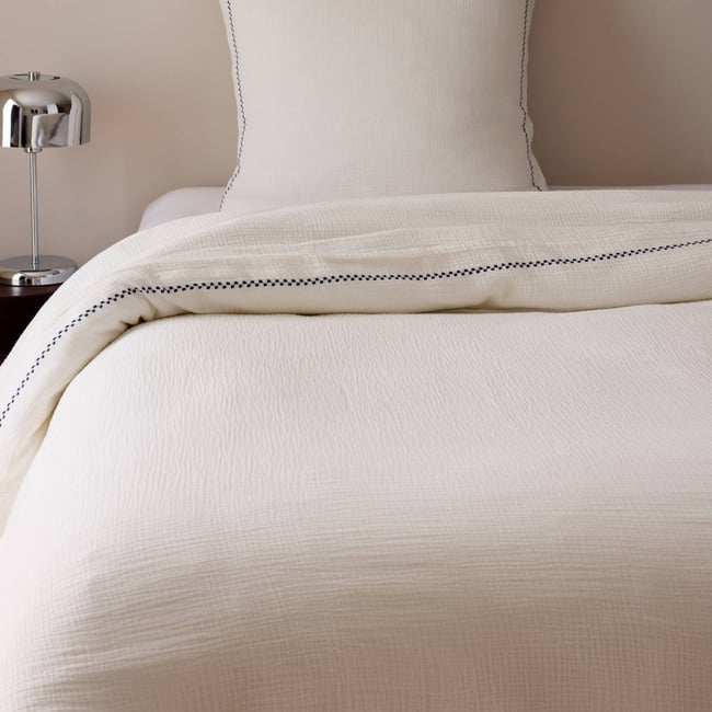 Housse de couette gaze brodée, 240x220cm, 100% coton bio, OEKOTEX, GOTS off white <span itemprop=