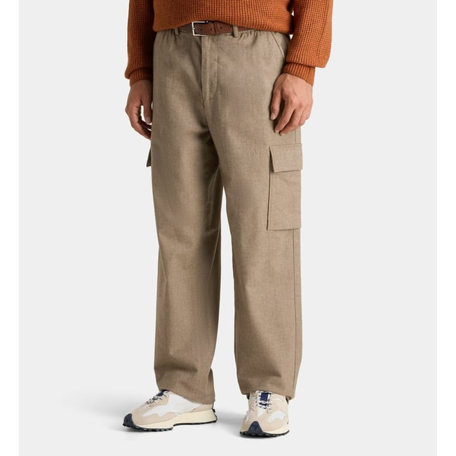 Pantalon ratwool cargo en coton beige <span itemprop=
