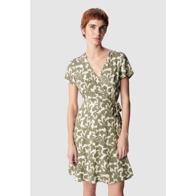 Robe portefeuille imprimé végétal vert kaki <span itemprop=