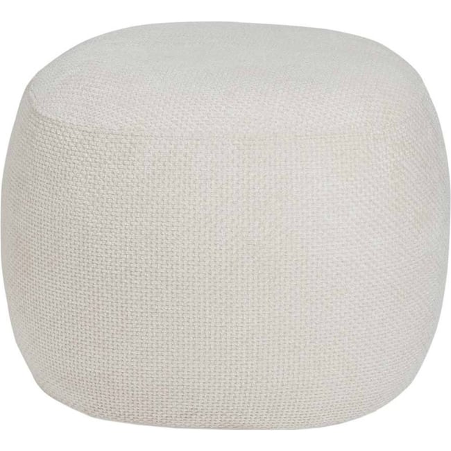 Pouf rond en polyester pour salon Couleur blanc naturel texturé <span itemprop=
