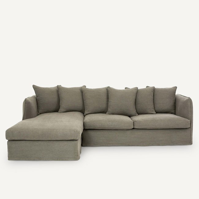 Divano angolare in lino spesso stonewashed, Neo Chiquito - AM.PM
