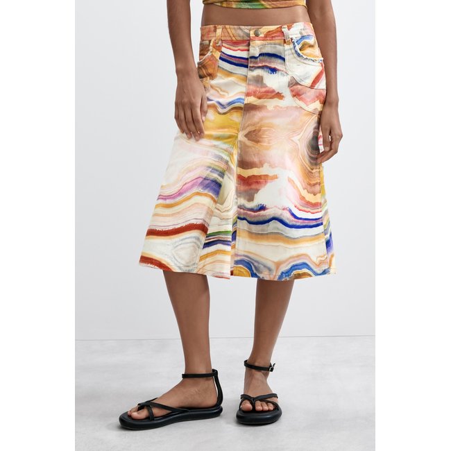 Jupe midi à imprimé jaune <span itemprop=