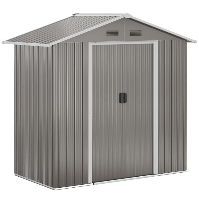 Abri de jardin - remise pour outils - cabanon porte verrouillable - tôle d'acier gris gris <span itemprop=