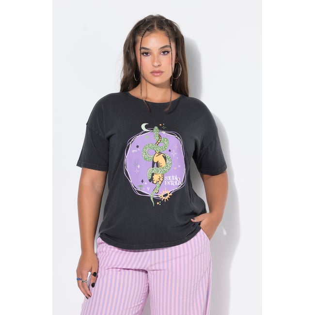 T-shirt oversized, style vintage et imprimé chiné anthracite <span itemprop=