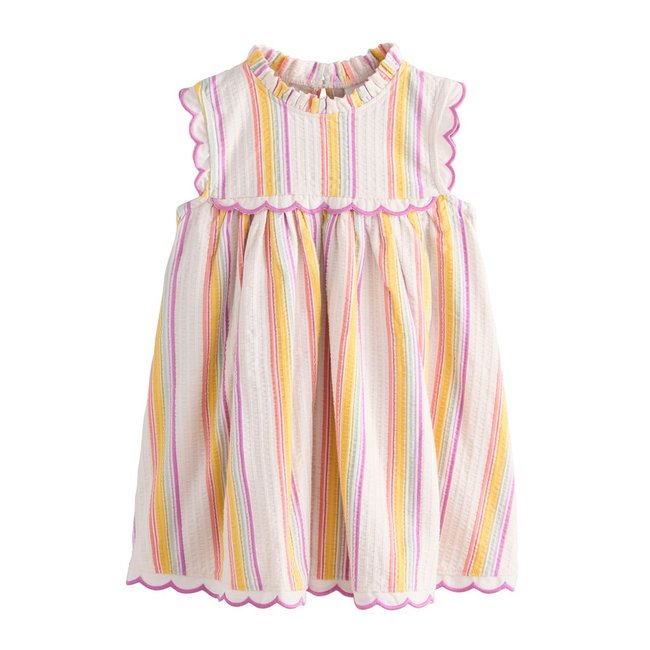 Robe d'été sans manches festonnée rayure arc-en-ciel <span itemprop=