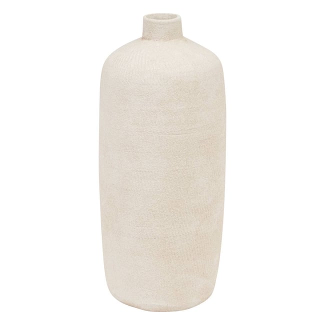 Vase cylindre strié haut en grès ROMIA Couleur beige <span itemprop=