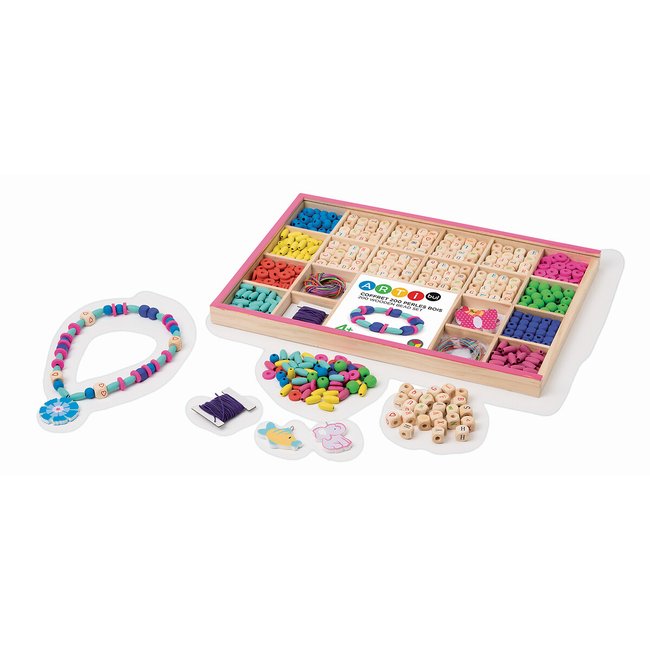 Coffret de 200 perles en bois multicolore <span itemprop=