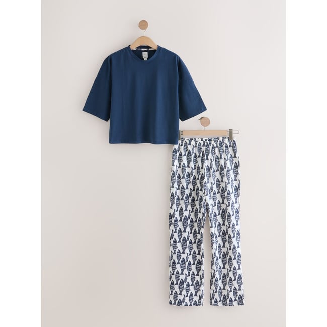Pyjama à manches courtes en coton poisson de la marine <span itemprop=