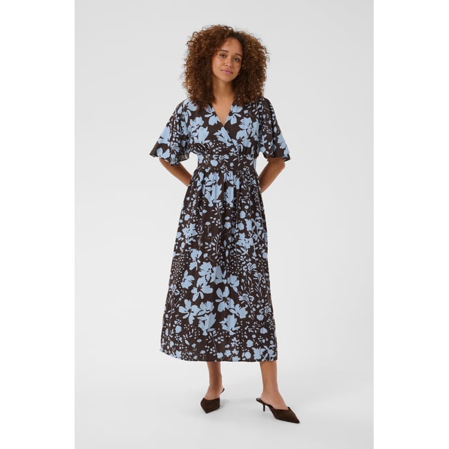 Robe marron coffee bean/blue fog flower <span itemprop=