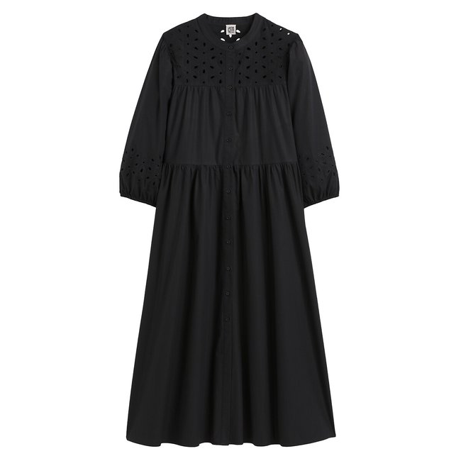 Cotton Embroidered Midaxi Dress, black, LA REDOUTE COLLECTIONS