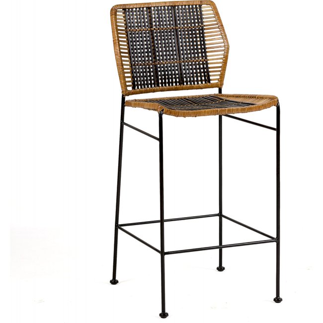 Chaise de bar en osier et métal, élégance Couleur noir élégant avec tissage naturel <span itemprop=