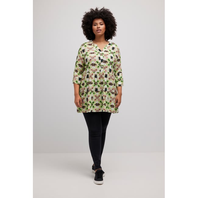 Robe midi, volants, ligne en A, col tunisien vert citron <span itemprop=