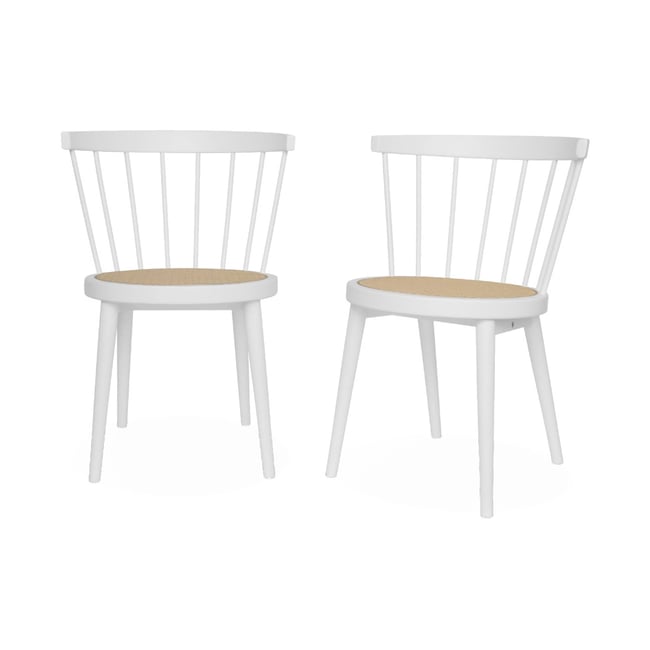 Chaise bohème bois d'hévéa et cannage (lot de 2) NORA Couleur blanc <span itemprop=