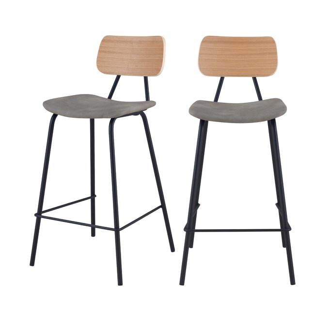 Lot de 2 chaises pour îlot central 65 cm en cuir synthétique - MADRAGUE Couleur gris et bois clair <span itemprop=