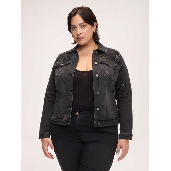 Veste à paillettes noir <span itemprop=