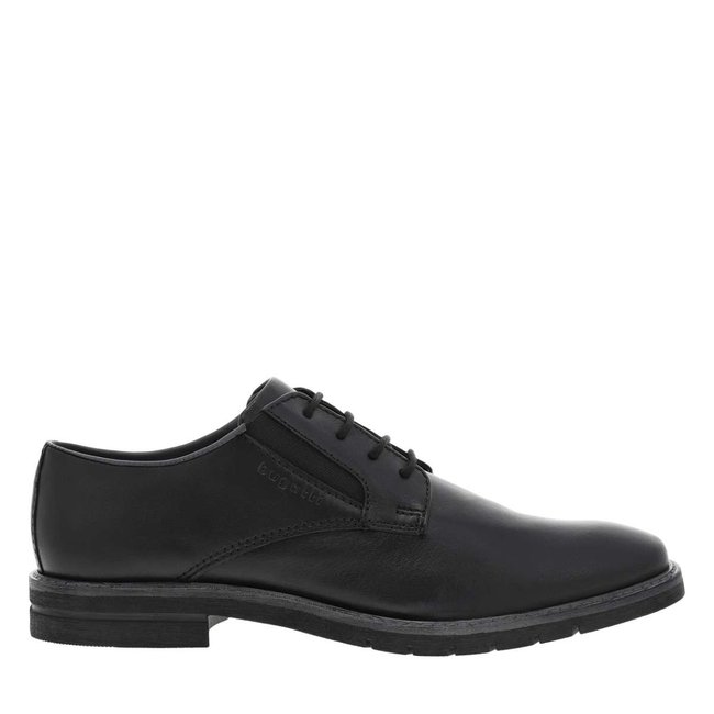 Derbies noires à semelle à talon plat et à lacets avec trépointe noir <span itemprop=