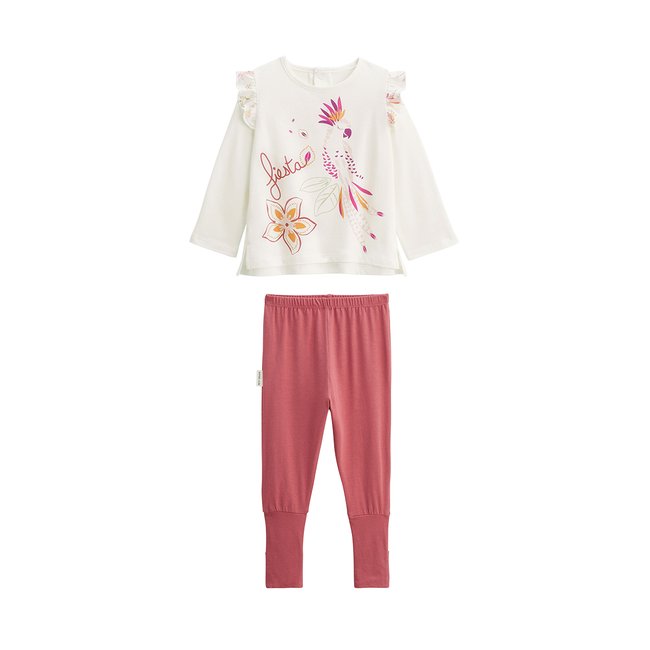 Pyjama enfant 2 pièces à pieds retroussables Fiesta terracotta <span itemprop=