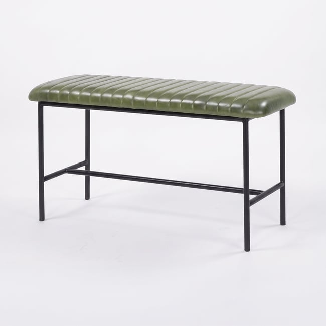Banc 100 cm en cuir de buffle - ÉMILE Couleur vert <span itemprop=