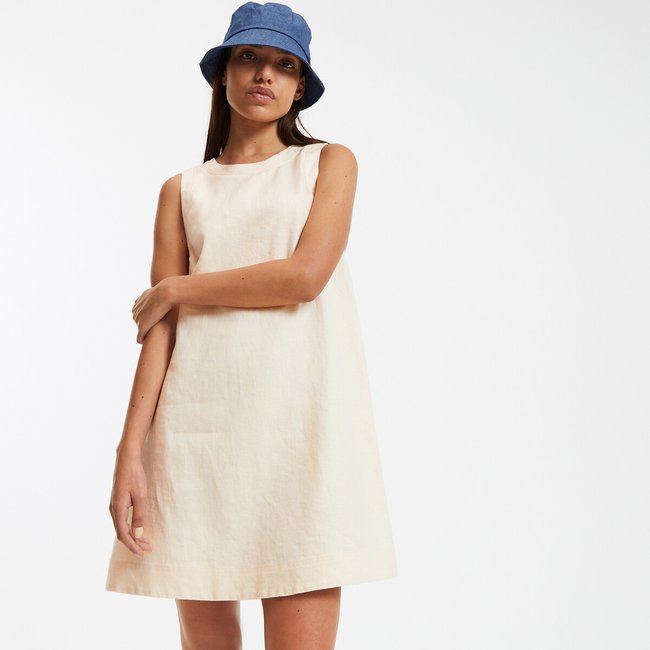 Vestido corto evasé sin mangas de lino - LA REDOUTE COLLECTIONS