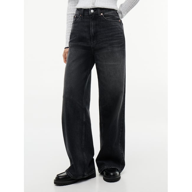 Jean large taille haute, Claire denim noir <span itemprop=