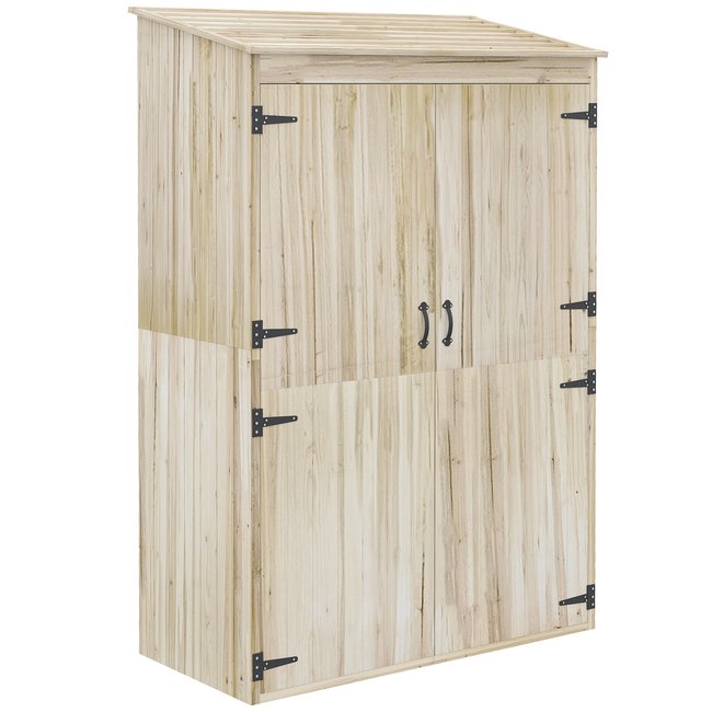 Armoire de jardin 2 portes bois - 2 étagères - sapin pré-huilé beige <span itemprop=