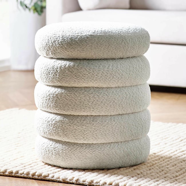 Celes Bouclé Curve Upholstered Storage Stool, ivory, SO'HOME