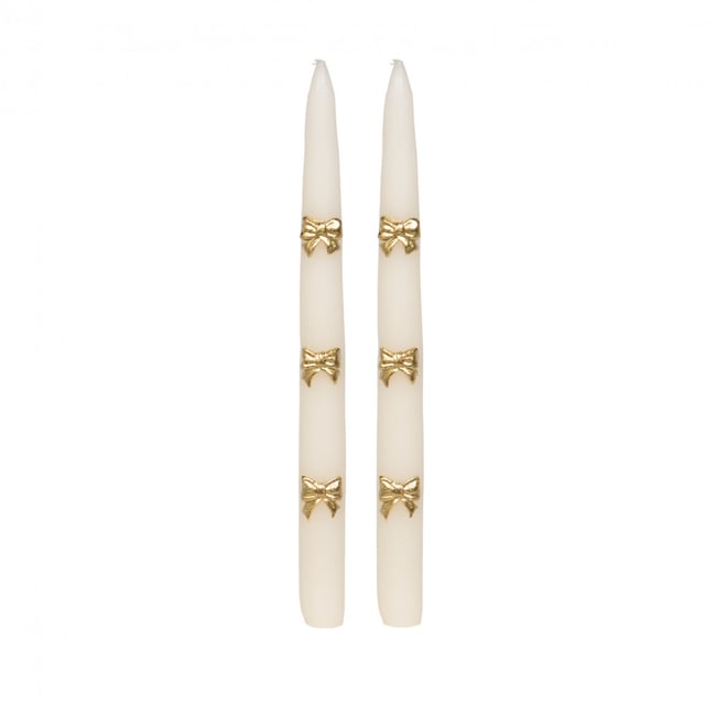 Coffret 2 chandelles noeuds dorés H25,5 cm  en cire Couleur blanc <span itemprop=