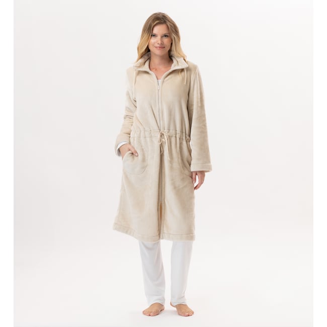 Veste zippée en peluche flanelle ESSENTIEL H53B beige <span itemprop=