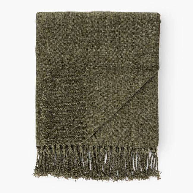 Plaid chenille uni, polyester recyclé camouflage <span itemprop=
