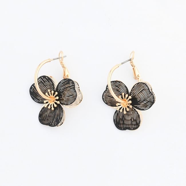 Créoles fleurs en filigrane noir et doré noir <span itemprop=
