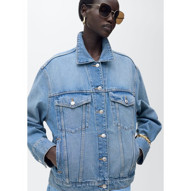 Veste en jean oversize poches bleu moyen <span itemprop=