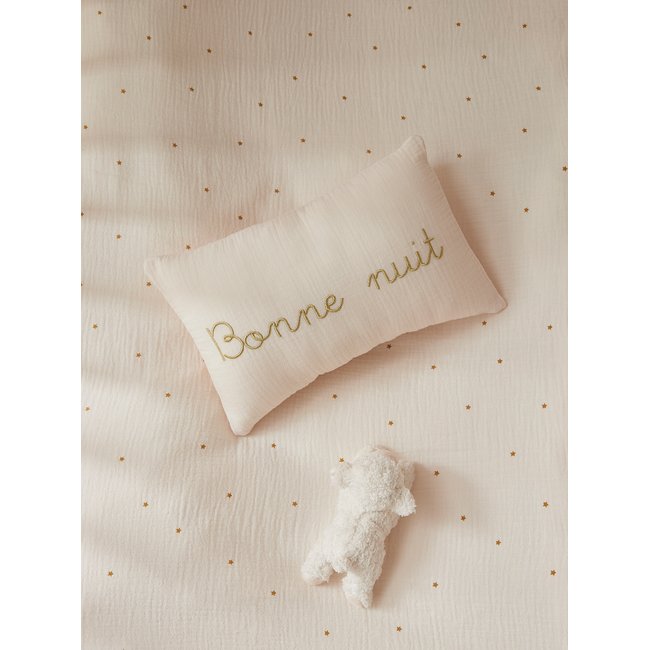Petit Coussin Gaze De Coton Broderie Dorée ivoire <span itemprop=