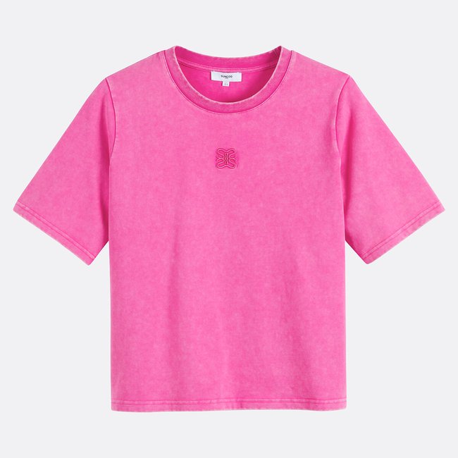 Short-Sleeved Round-Neck T-Shirt, MAROZ, pink, SUNCOO