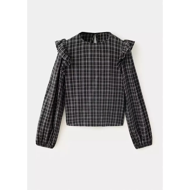 Blouse à carreaux détail volants noir <span itemprop=