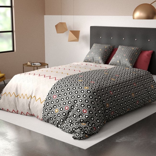 Parure housse de couette 100% coton 57fils-himba black noir <span itemprop=