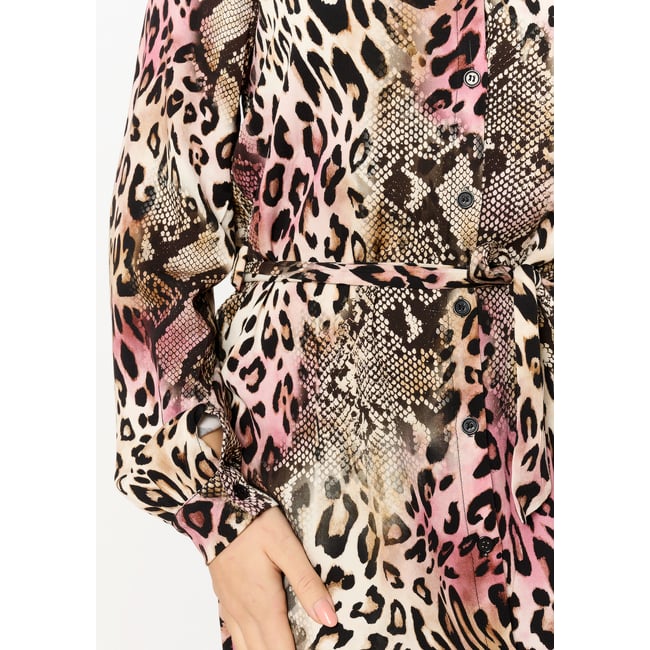 Robe-chemise à imprimé animal clair camel <span itemprop=
