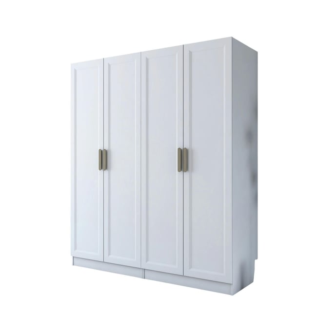 Armoire penderie blanche 4 portes 2 tringles BYRON Couleur blanc <span itemprop=